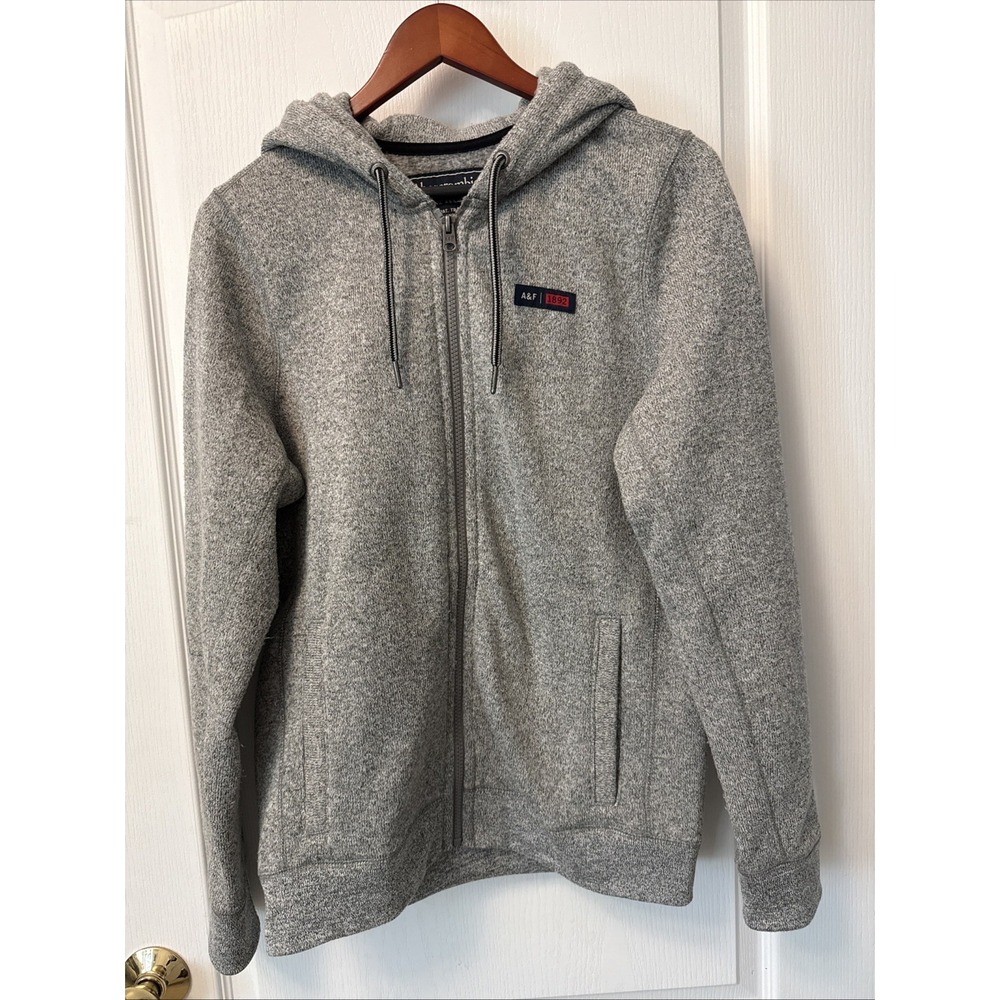 Abercrombie & Fitch Mens Gray Full Zip Fleece Lined Sweater Jacket Hooded Small